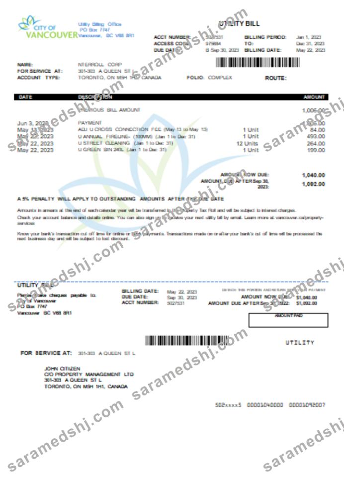 City of Vancouver utility business bill,  SCR